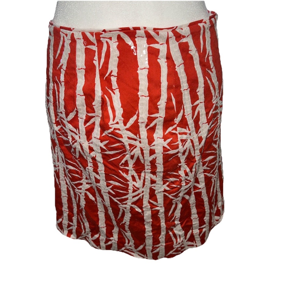 Michael Kors NWT Womens Paprika/white Bamboo Sequin Pencil Skirt SIZE 12